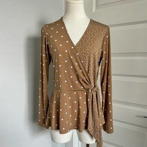 Susan Graver Printed Liquid Knit 3/4-Sleeve Peplum Faux Wrap Top--Sz. XXS